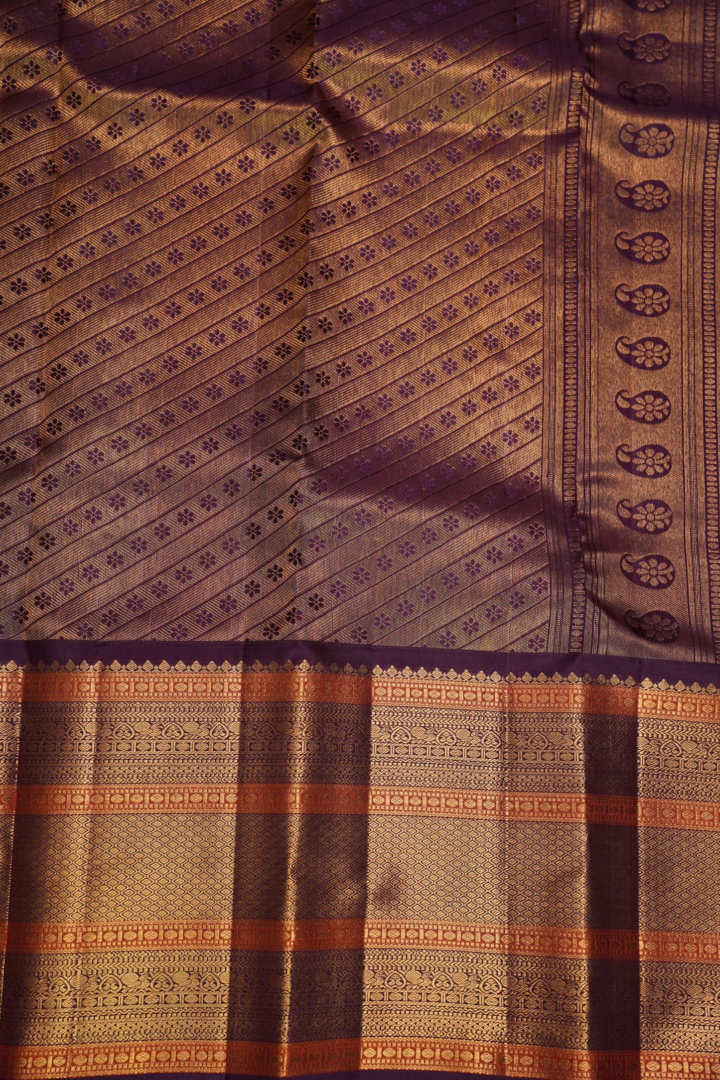 Baby Pink Pure Kanchipuram Silk Saree with Royal Violet Zari Border|Silk Mark Certified