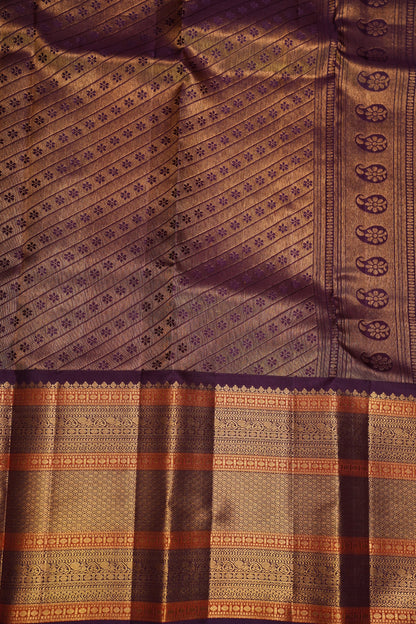 Baby Pink Pure Kanchipuram Silk Saree with Royal Violet Zari Border|Silk Mark Certified