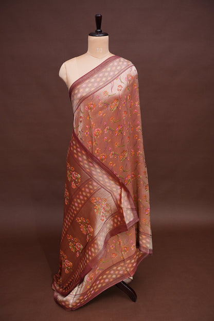 Kashmiri Pashmina Mellow Tissue Banarasi Saree - Rosewood Brown