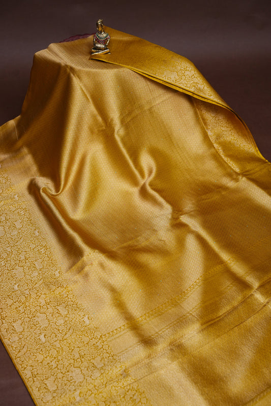 Shikargah Soft Banarasi Silk Saree–Yellow