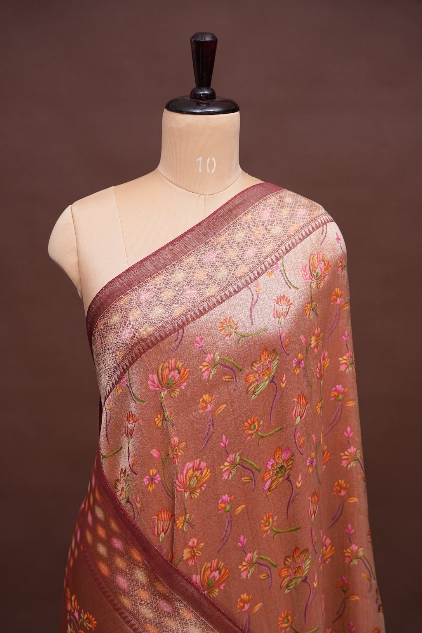 Kashmiri Pashmina Mellow Tissue Banarasi Saree - Rosewood Brown