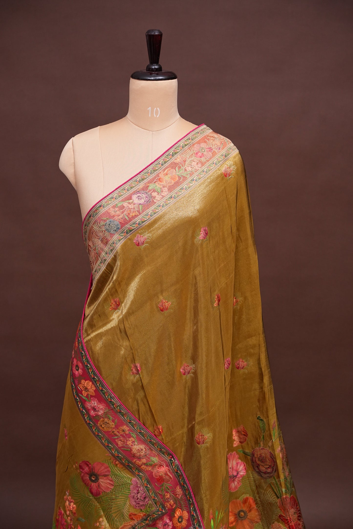 Kashmiri Pashmina Mellow Tissue Banarasi Saree - Mustard Gold