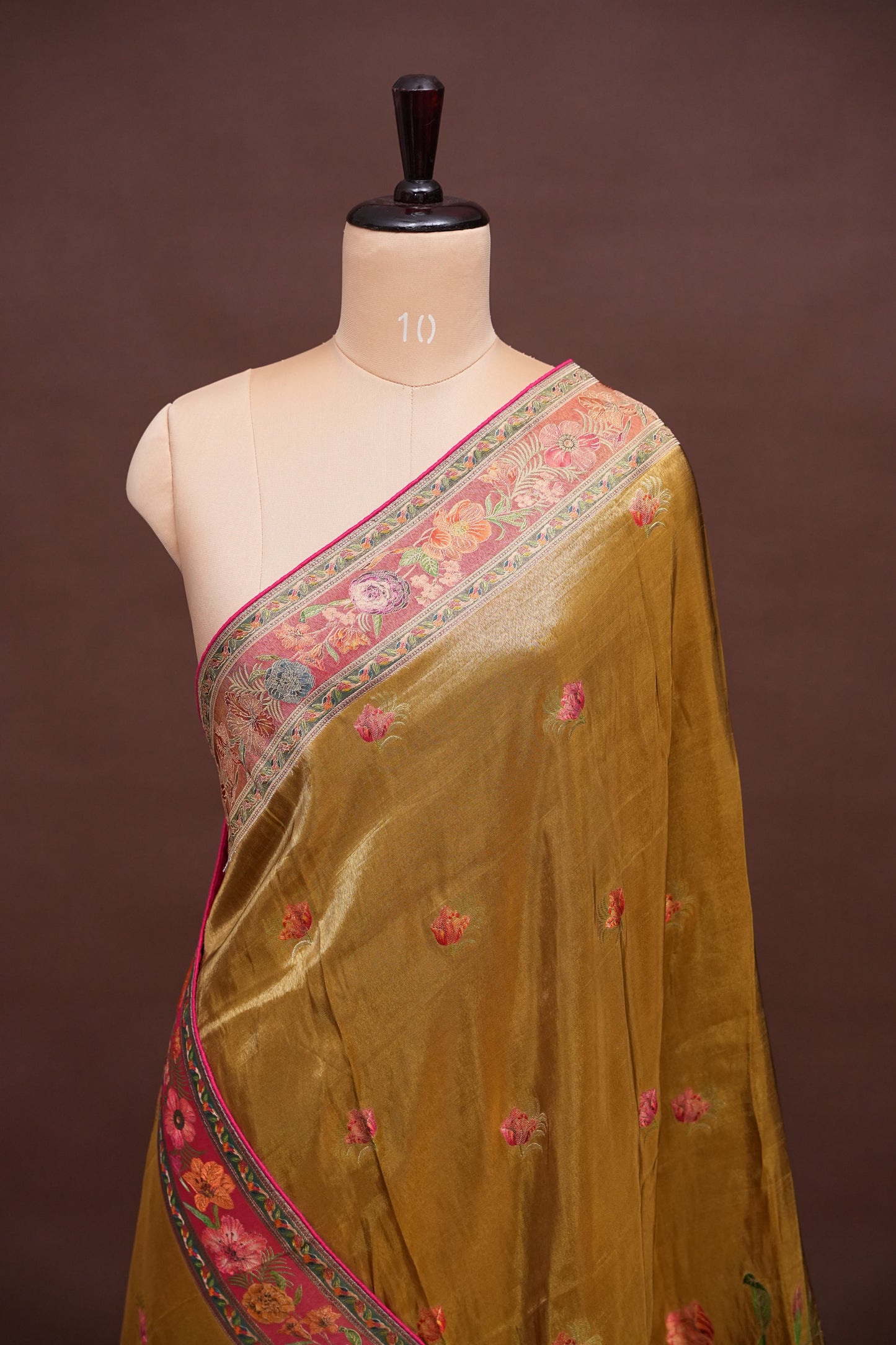 Kashmiri Pashmina Mellow Tissue Banarasi Saree - Mustard Gold