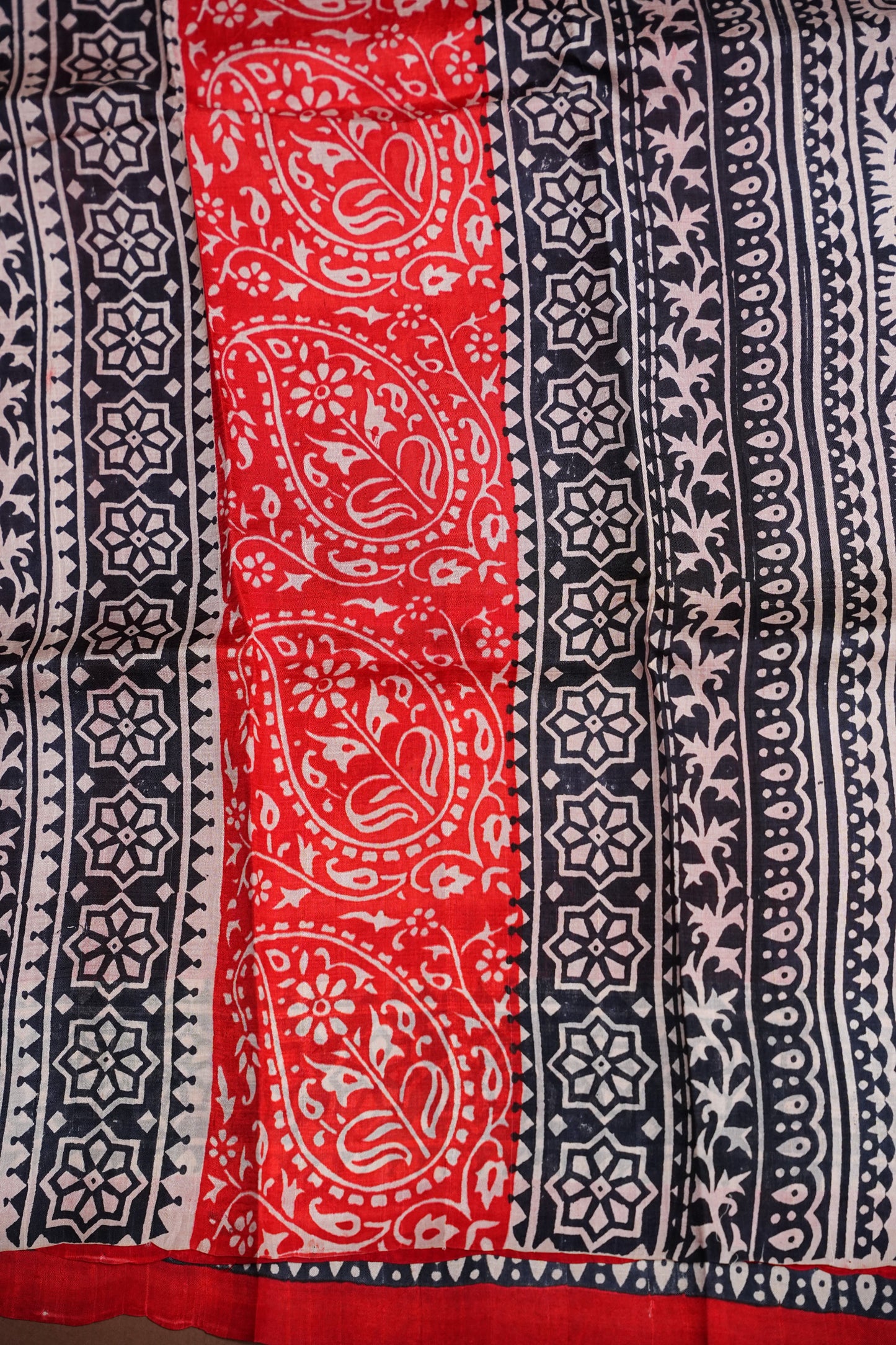 Purely Handpainted Classic On Pure Tussar Silk Saree - Red & Black|Silk Mark Certified