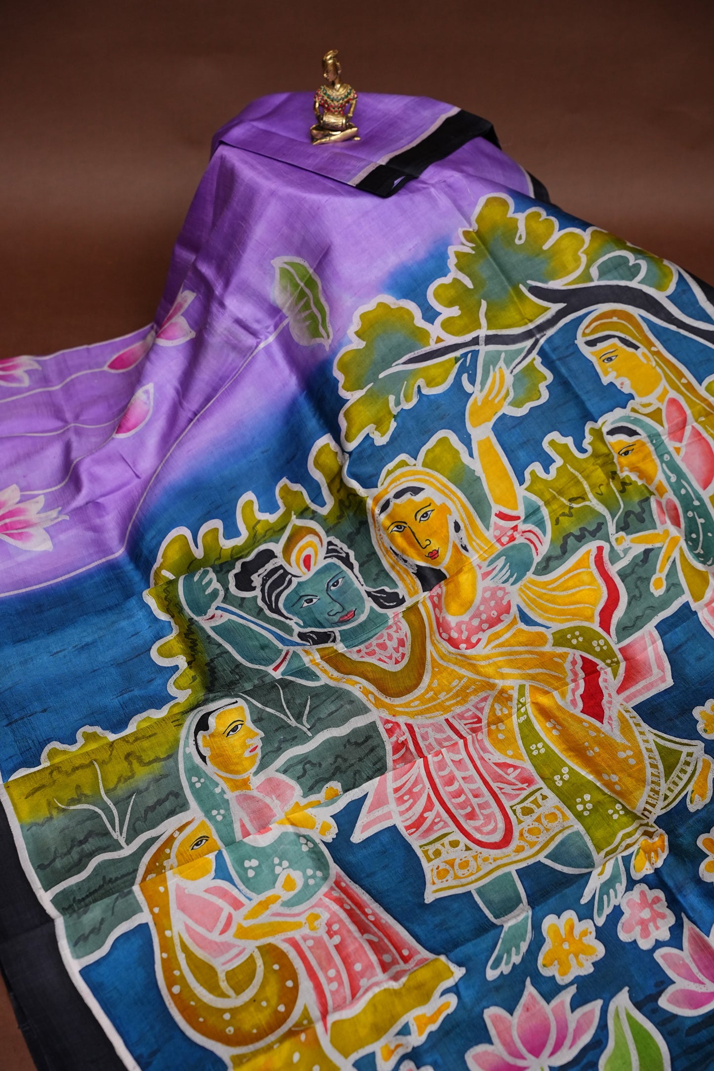 Purely Handpainted Batik Floral On Pure Tussar Silk Saree - Lavender|Silk Mark Certified