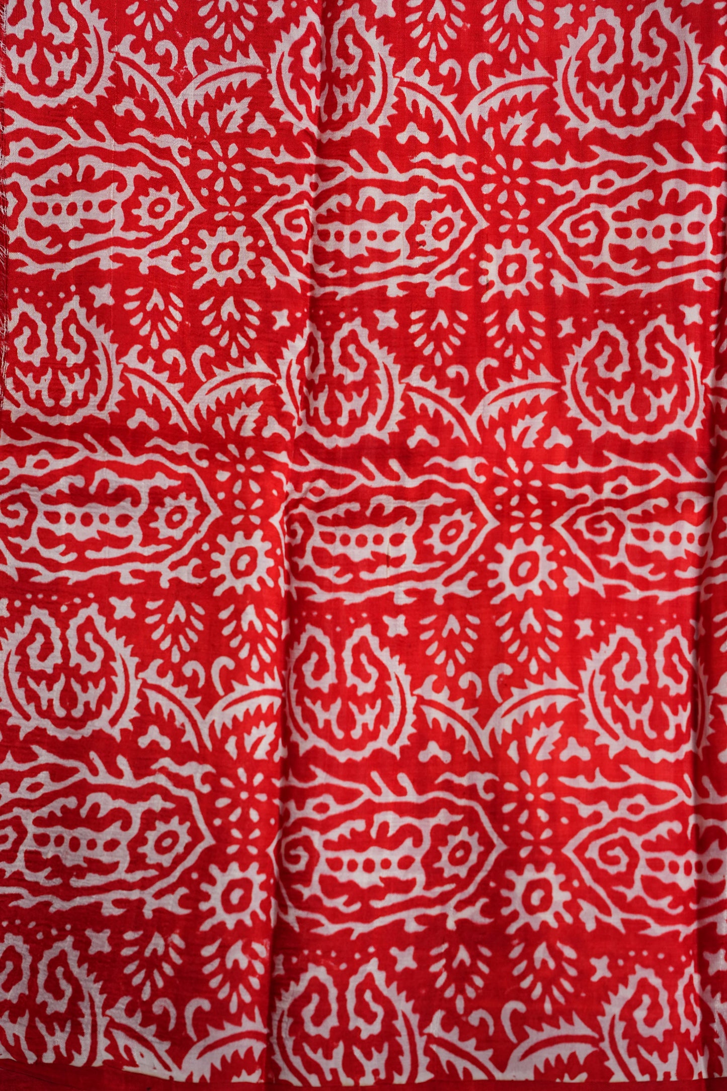 Purely Handpainted Classic On Pure Tussar Silk Saree - White & Red|Silk Mark Certified