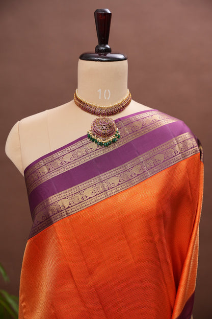 Vibrant Orange & Royal Purple Pure Kanchipuram Silk Saree | Silk Mark Certified