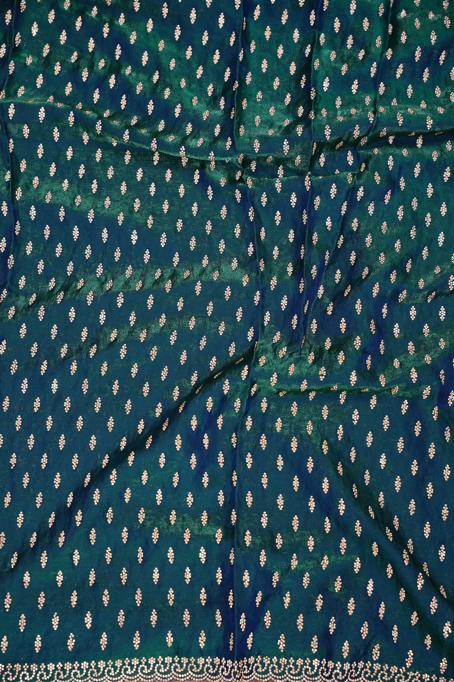 Dual Tone Peacock Blue & Emerald Green Party Wear Saree with Gold Stone Butta Work