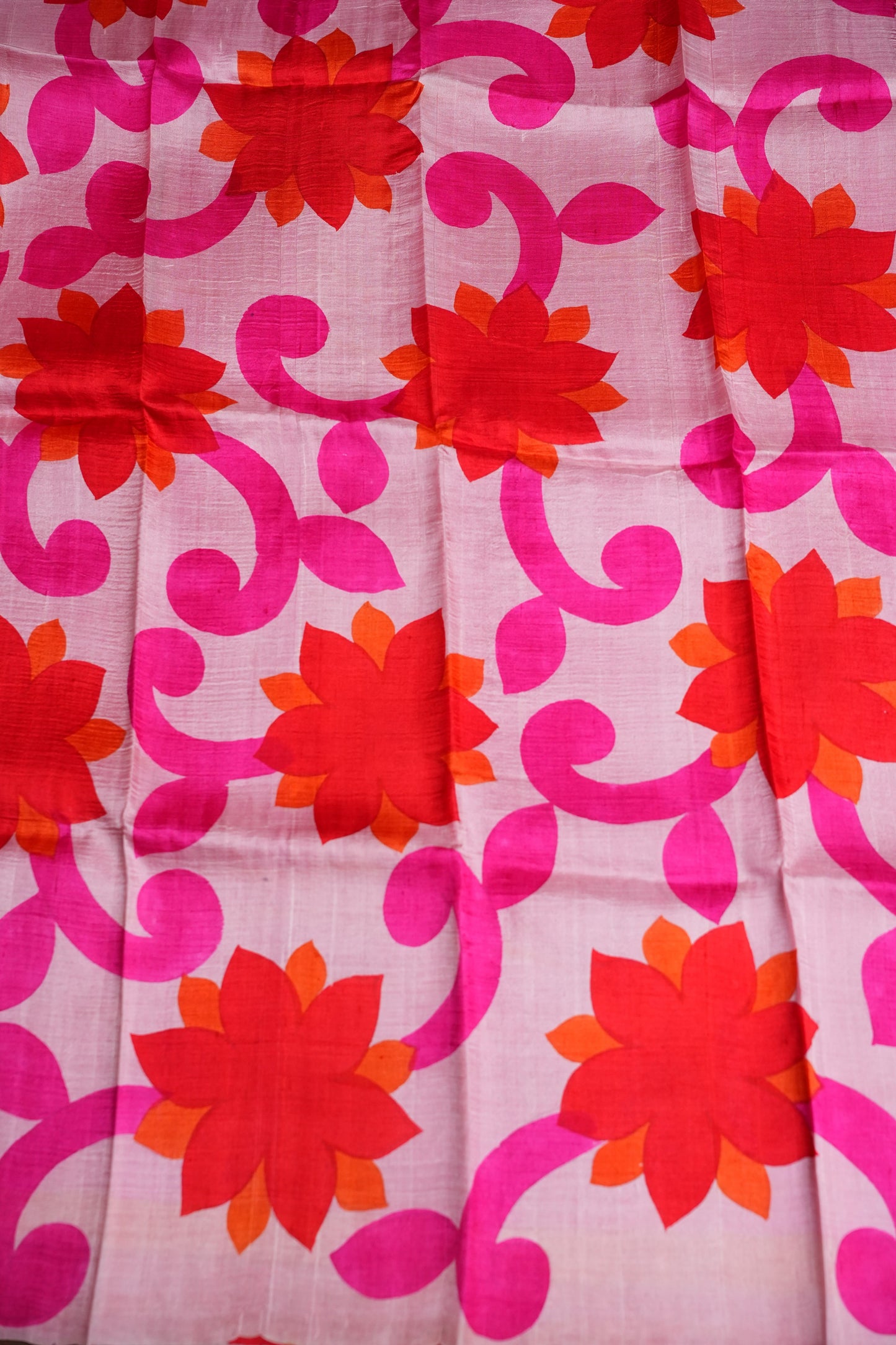 Purely Handpainted Floral On Pure Tussar Silk Saree- Baby Pink & Dark Pink|Silk Mark Certified