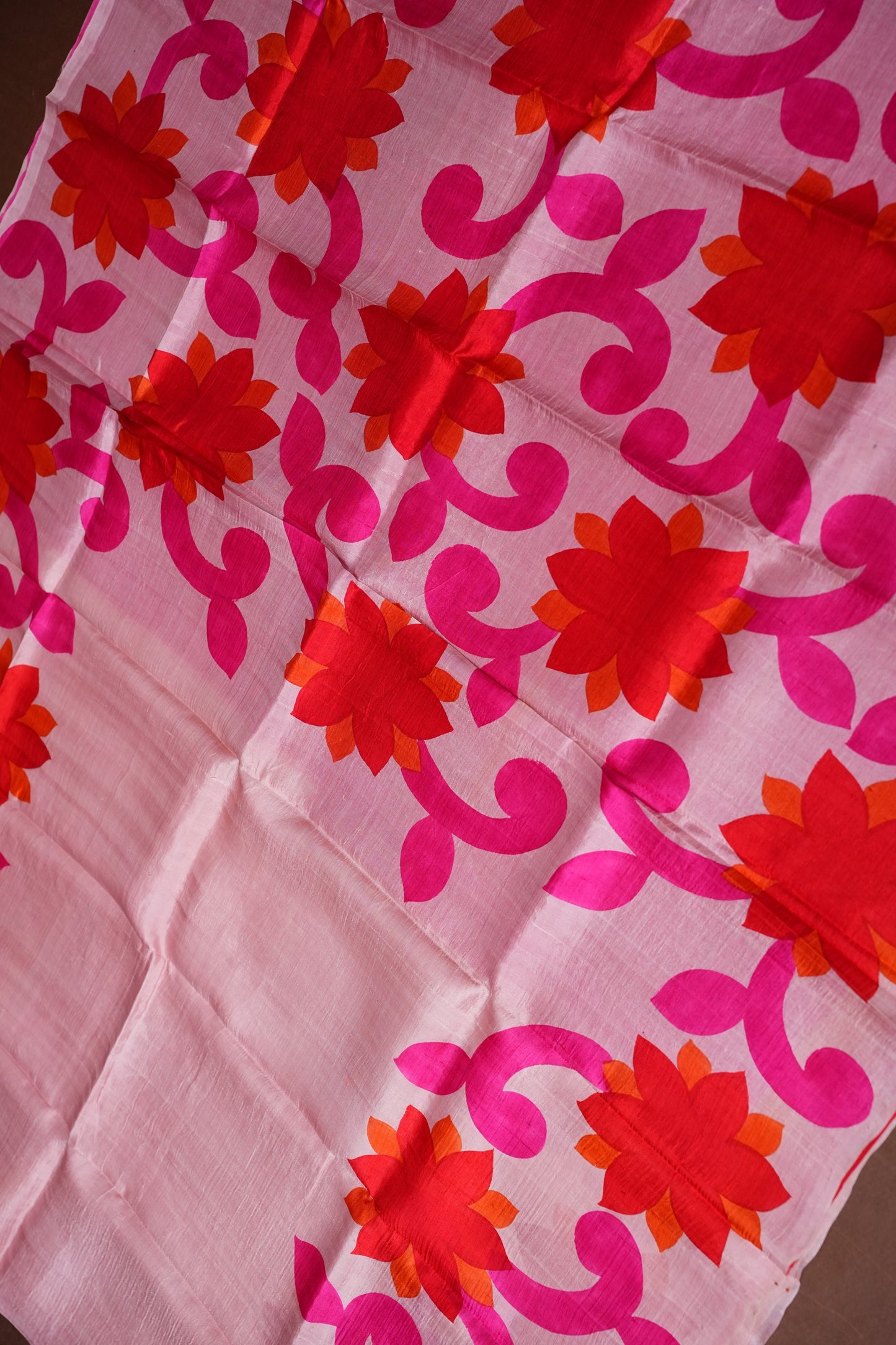 Purely Handpainted Floral On Pure Tussar Silk Saree- Baby Pink & Dark Pink|Silk Mark Certified