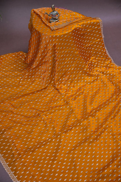 Mustard Gold Party Wear Saree with Gold Stone Butta & Embellished Border