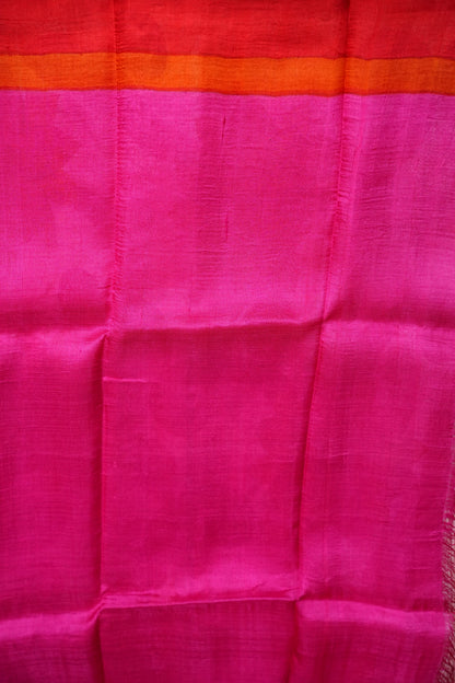 Purely Handpainted Floral On Pure Tussar Silk Saree- Baby Pink & Dark Pink|Silk Mark Certified