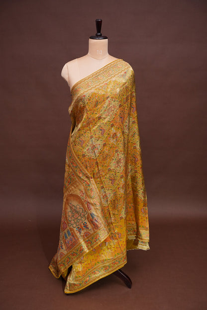Kashmiri Pashmina Mellow Tissue Banarasi Saree - Yellow Gold