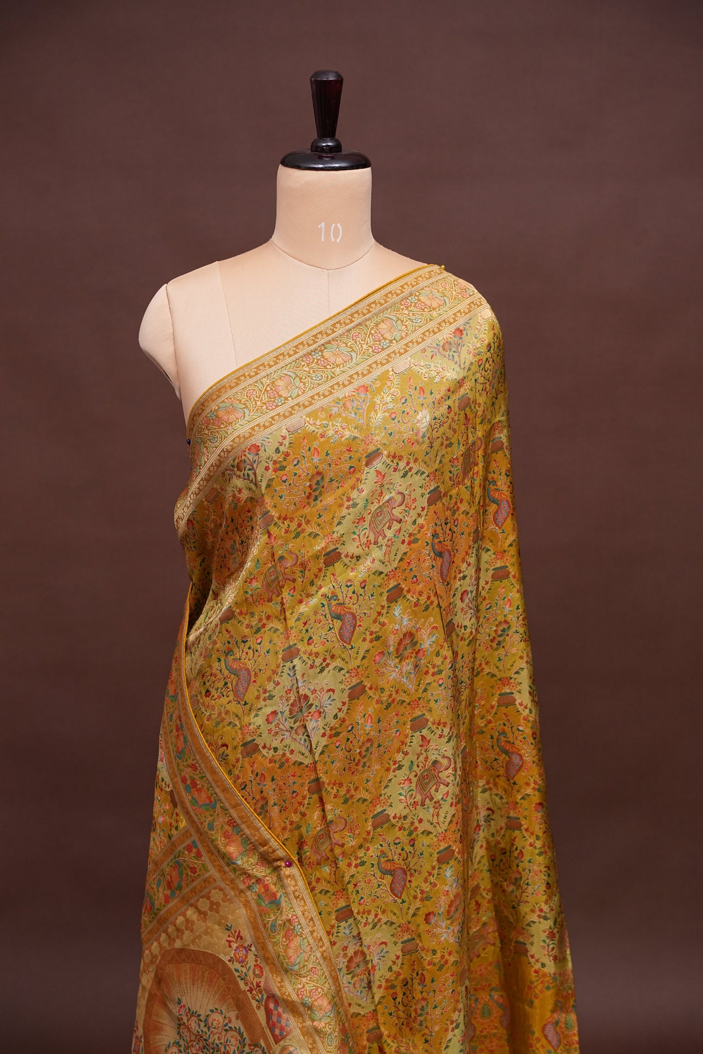 Kashmiri Pashmina Mellow Tissue Banarasi Saree - Yellow Gold