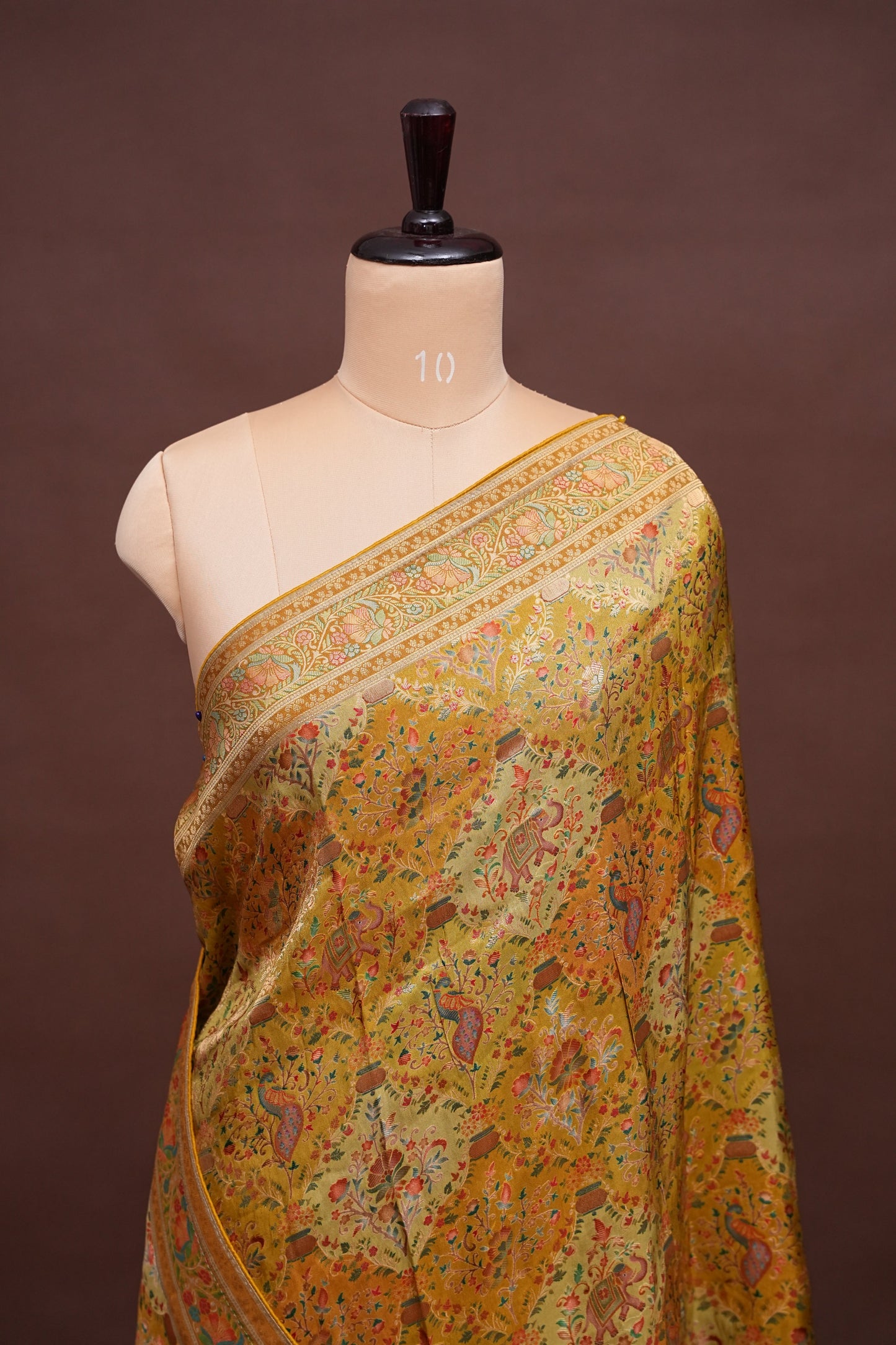 Kashmiri Pashmina Mellow Tissue Banarasi Saree - Yellow Gold