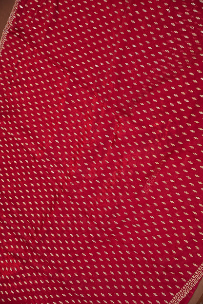 Ruby Red Party Wear Saree with Gold Butta & Embellished Border