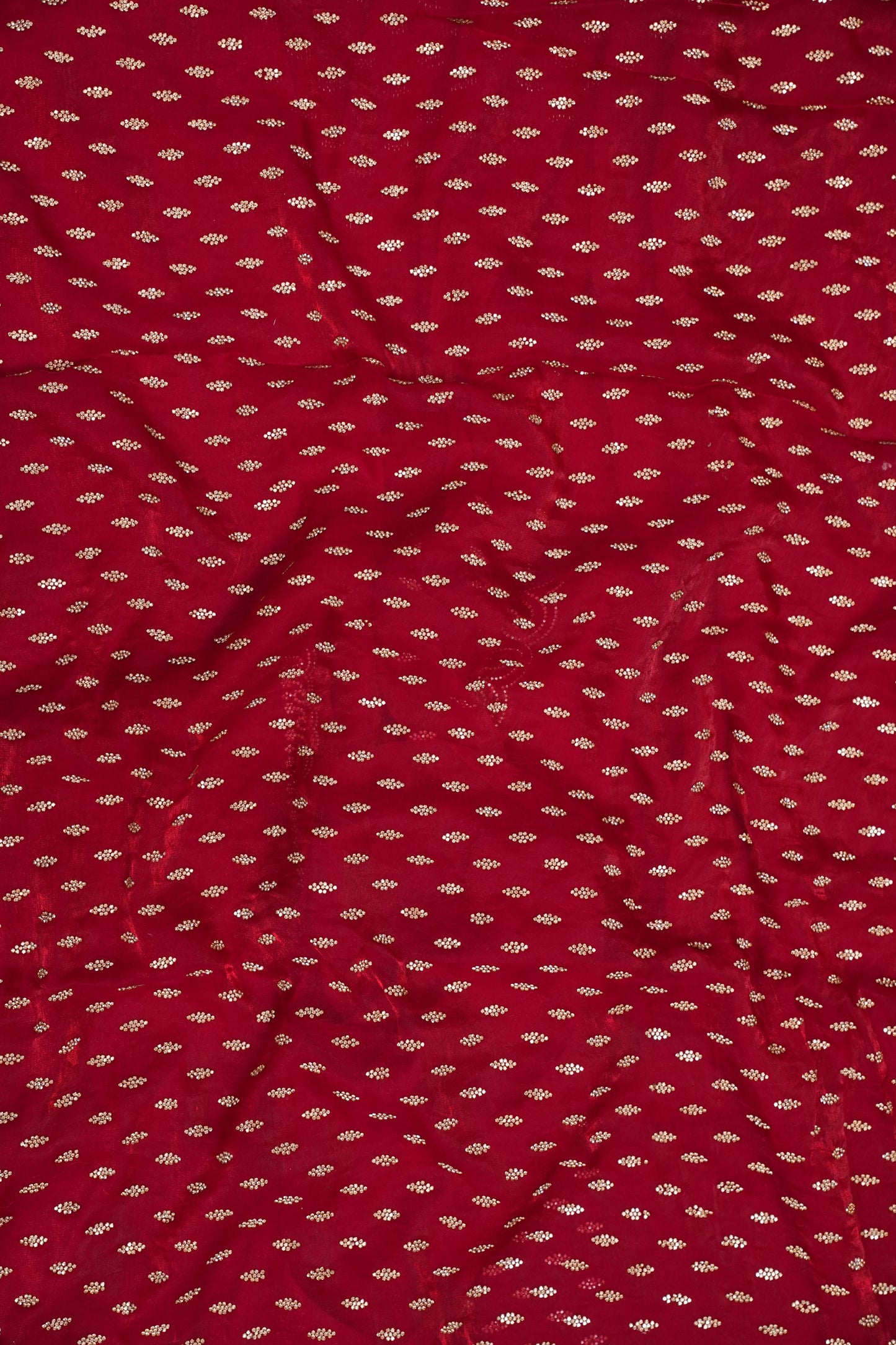 Ruby Red Party Wear Saree with Gold Butta & Embellished Border