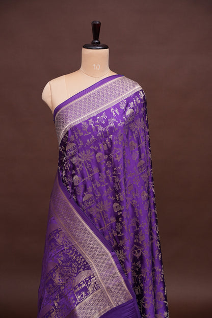 Banarasi Mashru Silk Saree - Purple