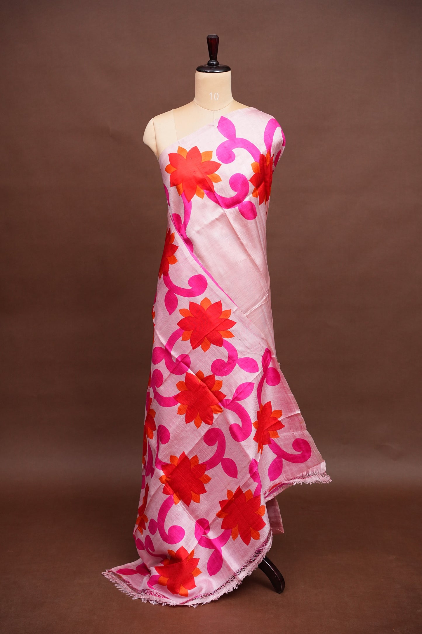 Purely Handpainted Floral On Pure Tussar Silk Saree- Baby Pink & Dark Pink|Silk Mark Certified