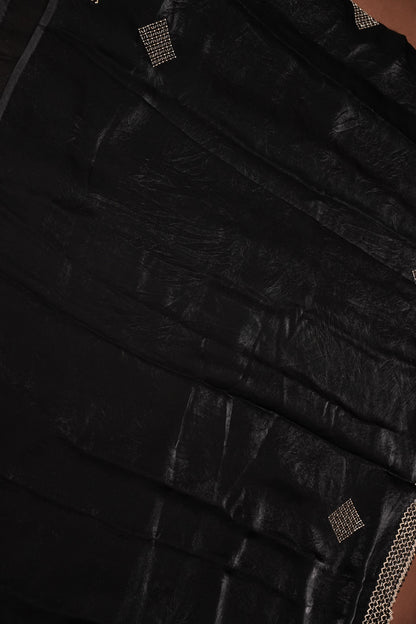 Elegant Black Party Wear Saree with Hand Embellished Border & Designer Motifs