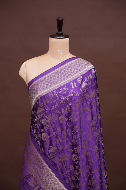 Banarasi Mashru Silk Saree - Purple
