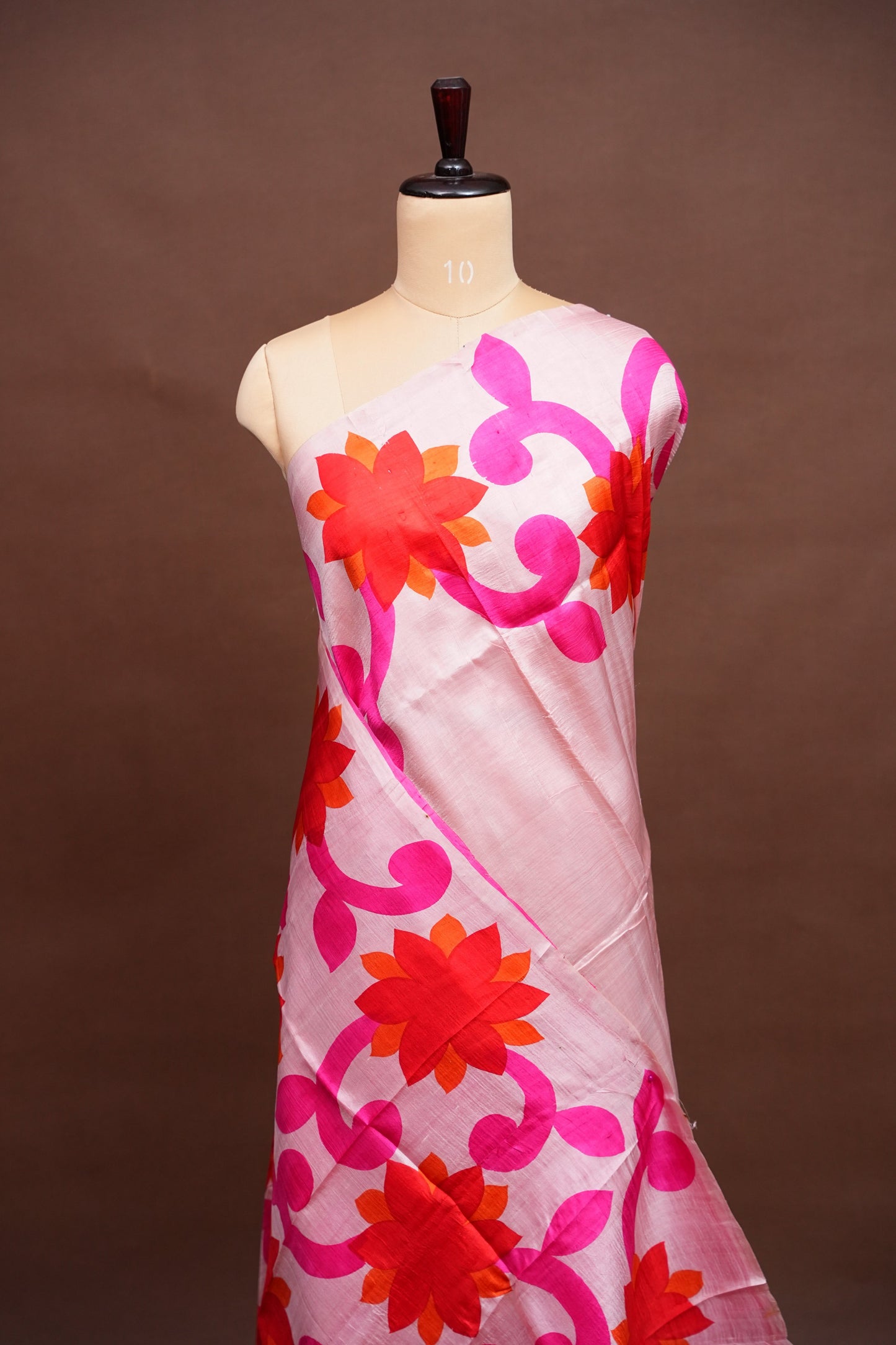 Purely Handpainted Floral On Pure Tussar Silk Saree- Baby Pink & Dark Pink|Silk Mark Certified