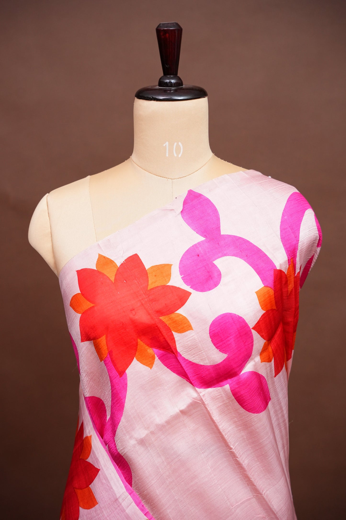 Purely Handpainted Floral On Pure Tussar Silk Saree- Baby Pink & Dark Pink|Silk Mark Certified