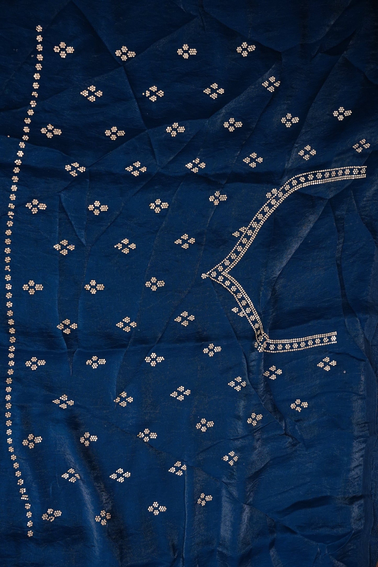 Royal Sapphire Blue Party Wear Saree with Hand Embellished Border & Floral Motifs
