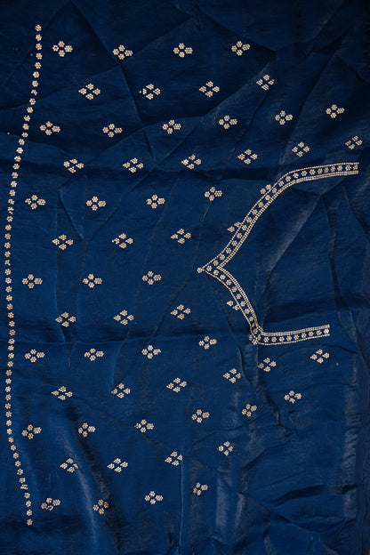 Royal Sapphire Blue Party Wear Saree with Hand Embellished Border & Floral Motifs