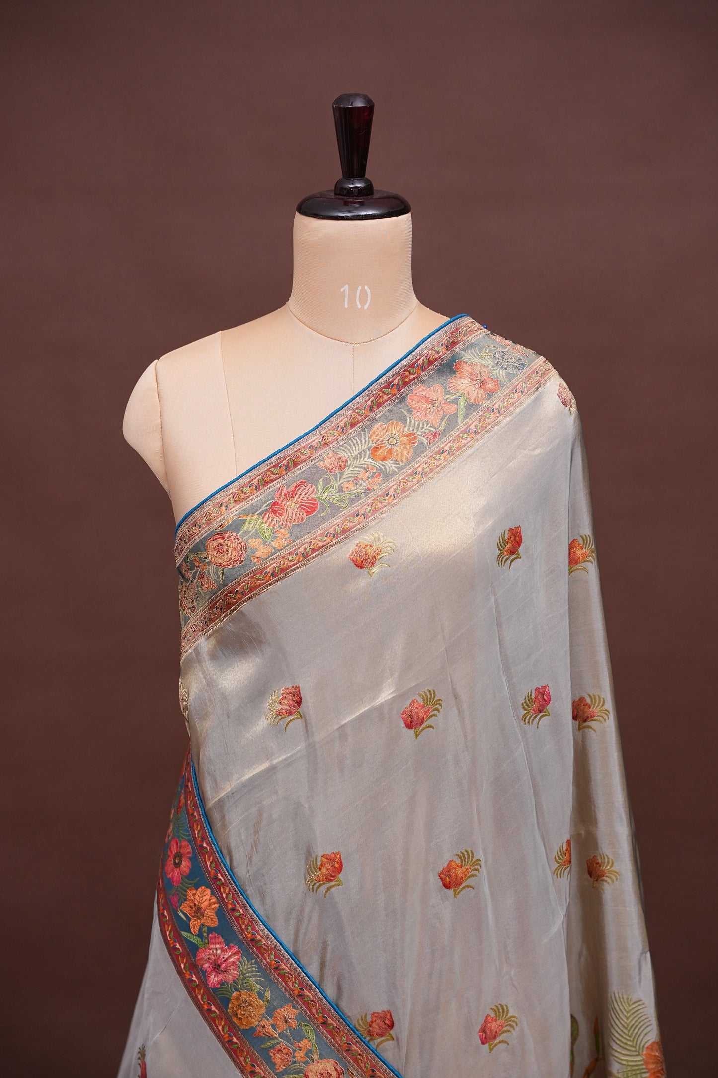 Kashmiri Pashmina Mellow Tissue Banarasi Saree - Cool Blue