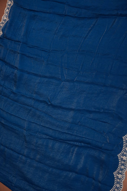 Royal Sapphire Blue Party Wear Saree with Hand Embellished Border & Floral Motifs