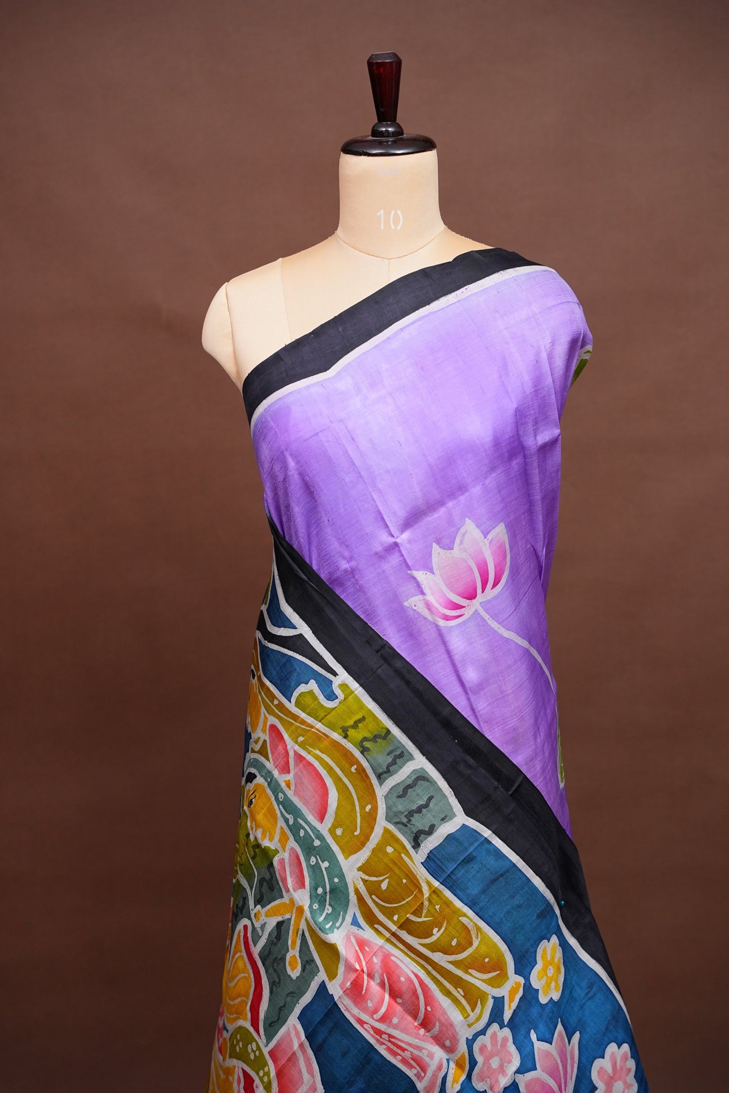 Purely Handpainted Batik Floral On Pure Tussar Silk Saree - Lavender|Silk Mark Certified