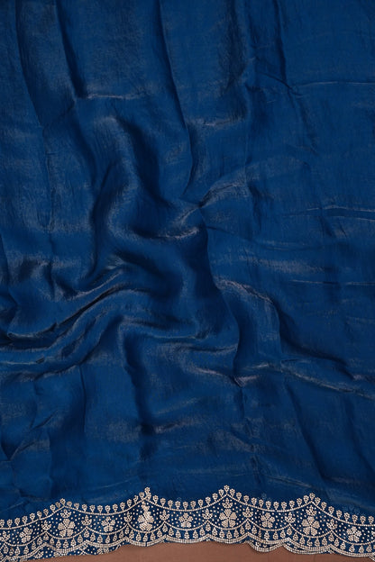 Royal Sapphire Blue Party Wear Saree with Hand Embellished Border & Floral Motifs
