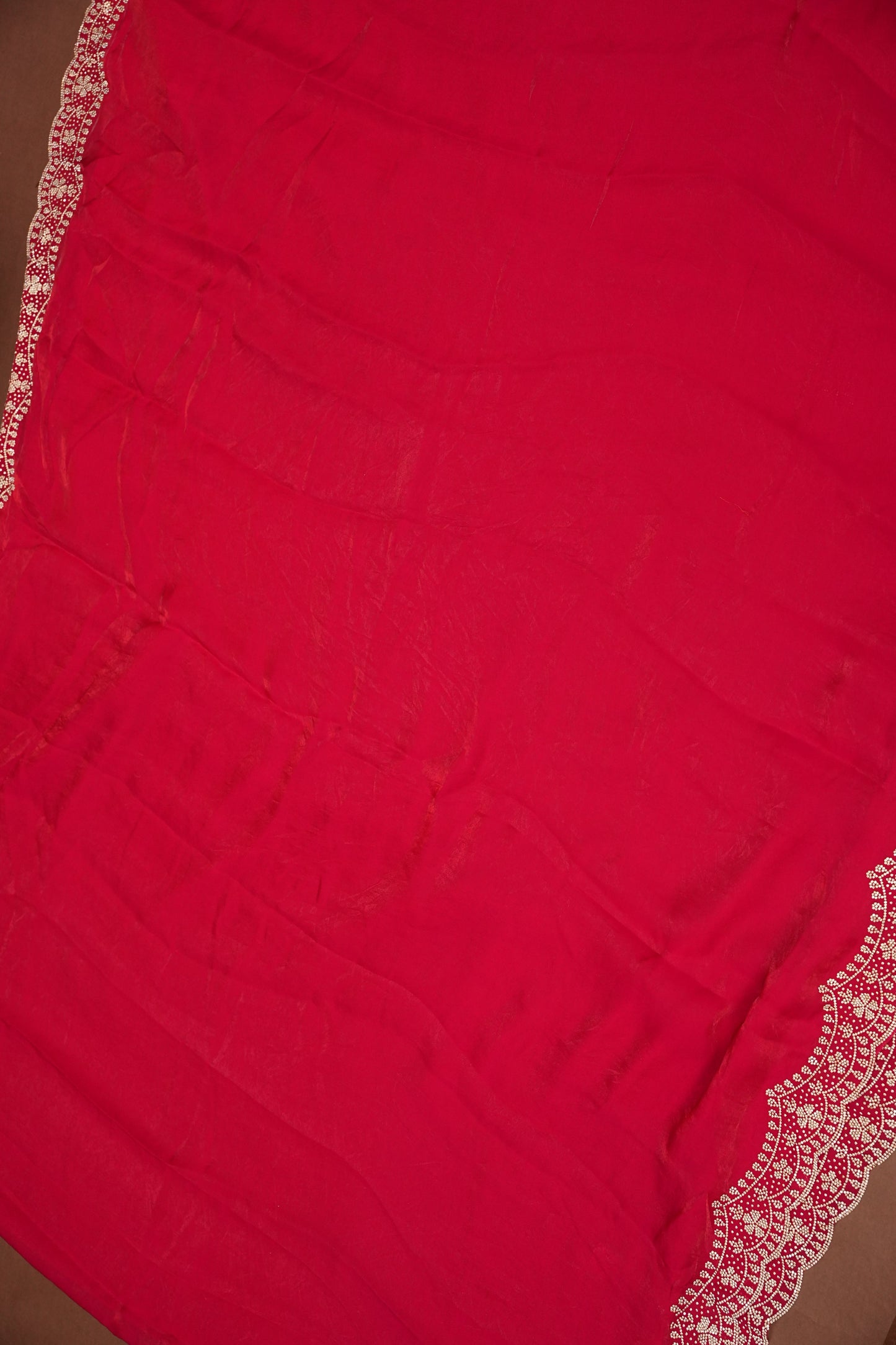 Rani Pink Party Wear Saree with Hand Embellished Scalloped Border