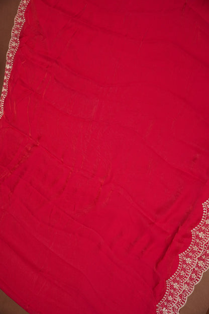 Rani Pink Party Wear Saree with Hand Embellished Scalloped Border