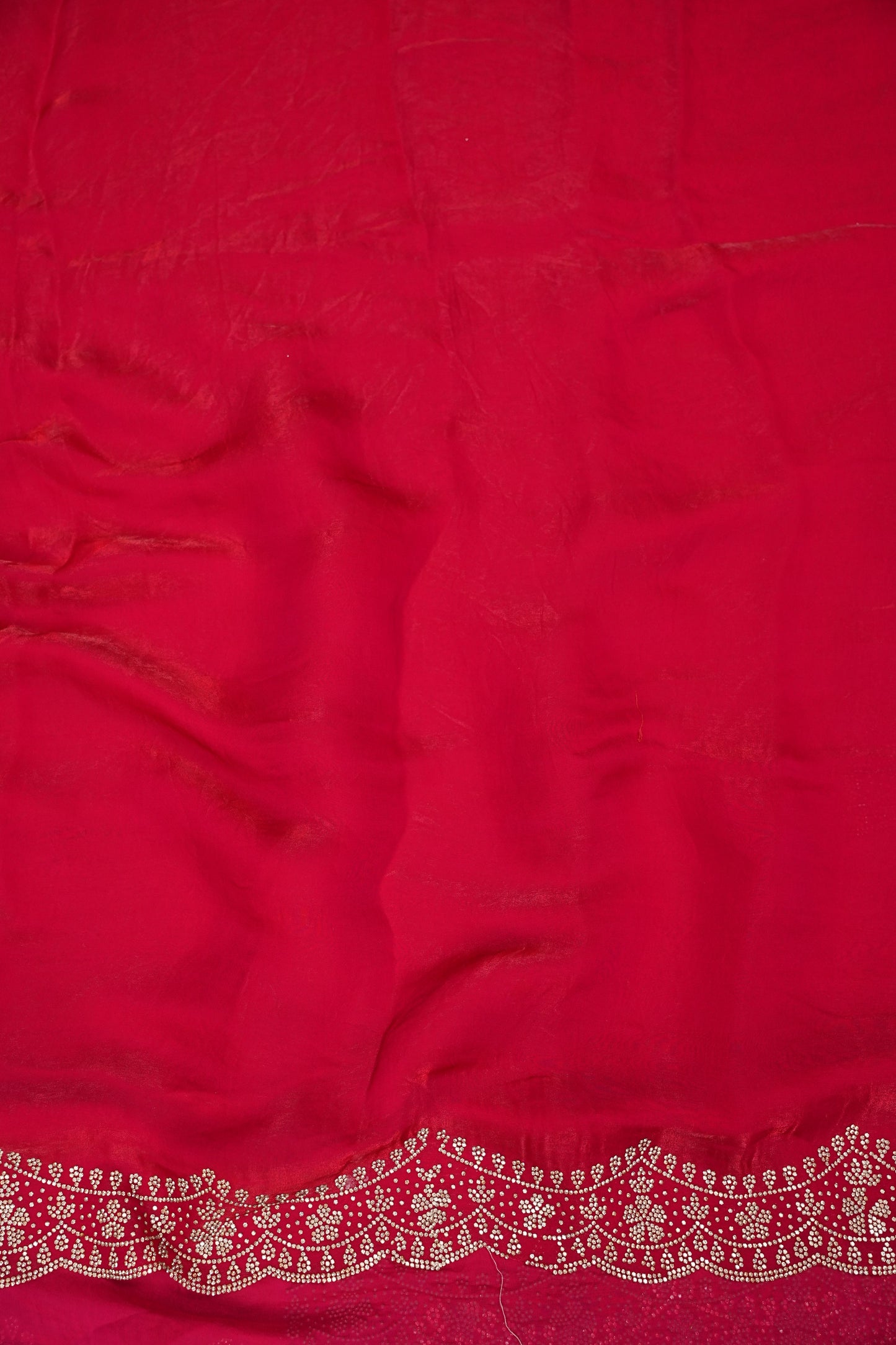 Rani Pink Party Wear Saree with Hand Embellished Scalloped Border