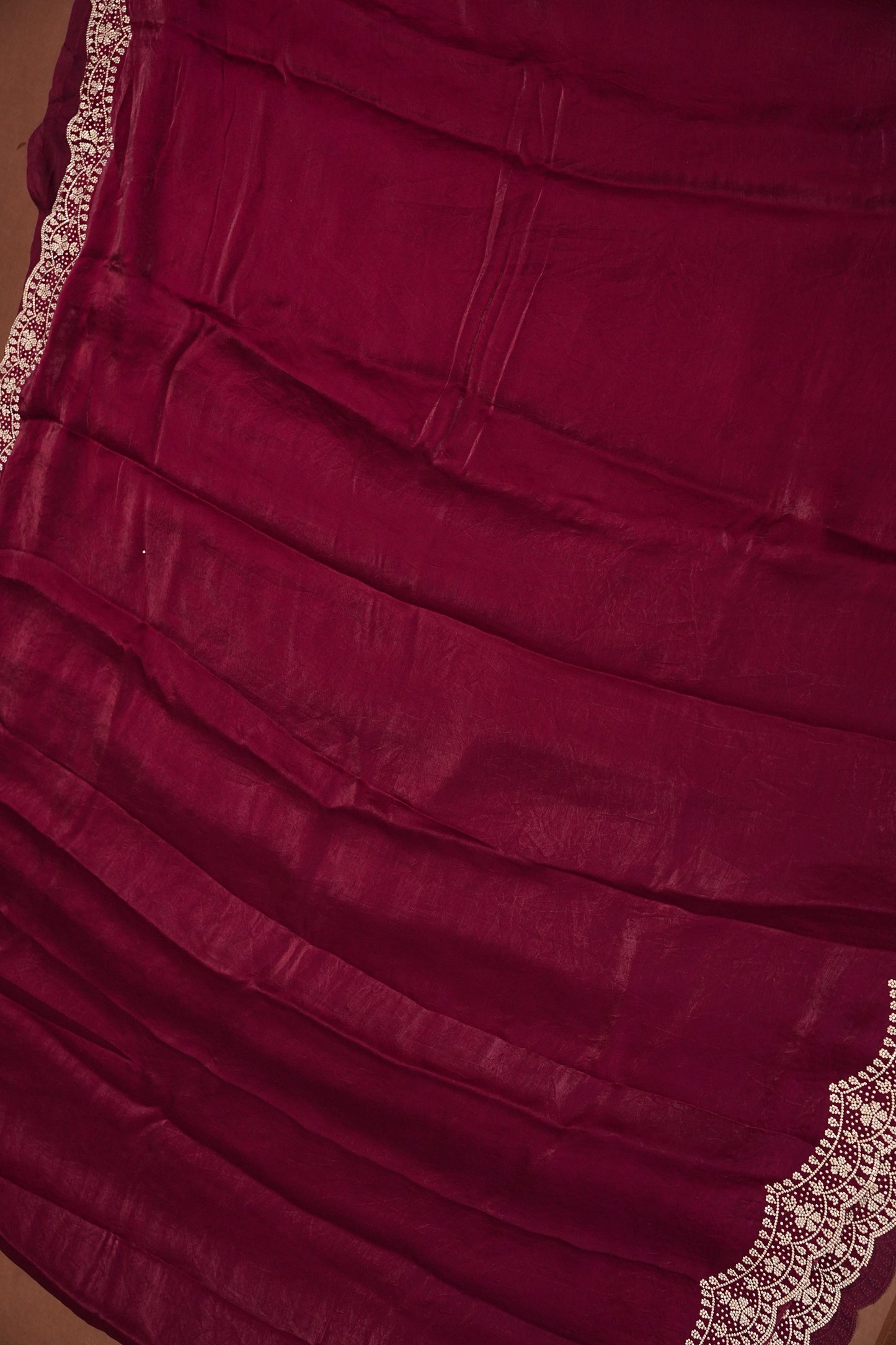 Wine Berry Party Wear Saree with Hand Embellished Scalloped Border