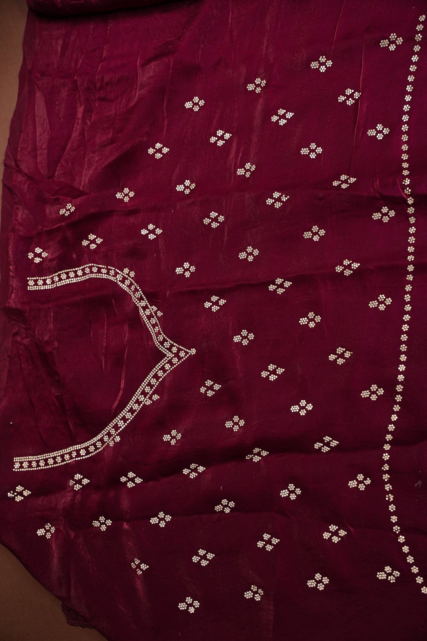 Wine Berry Party Wear Saree with Hand Embellished Scalloped Border