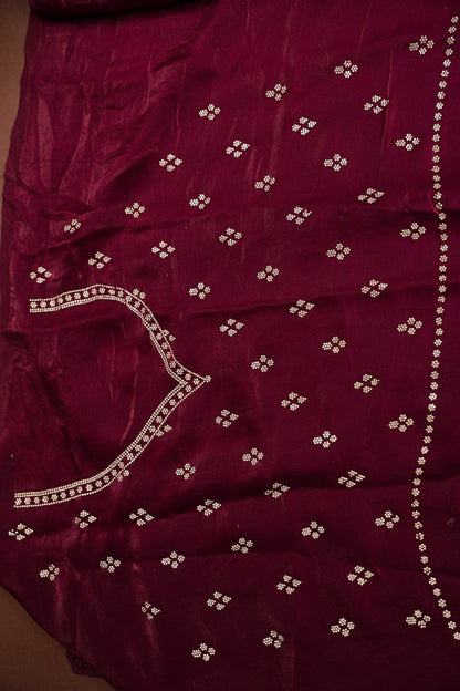 Wine Berry Party Wear Saree with Hand Embellished Scalloped Border