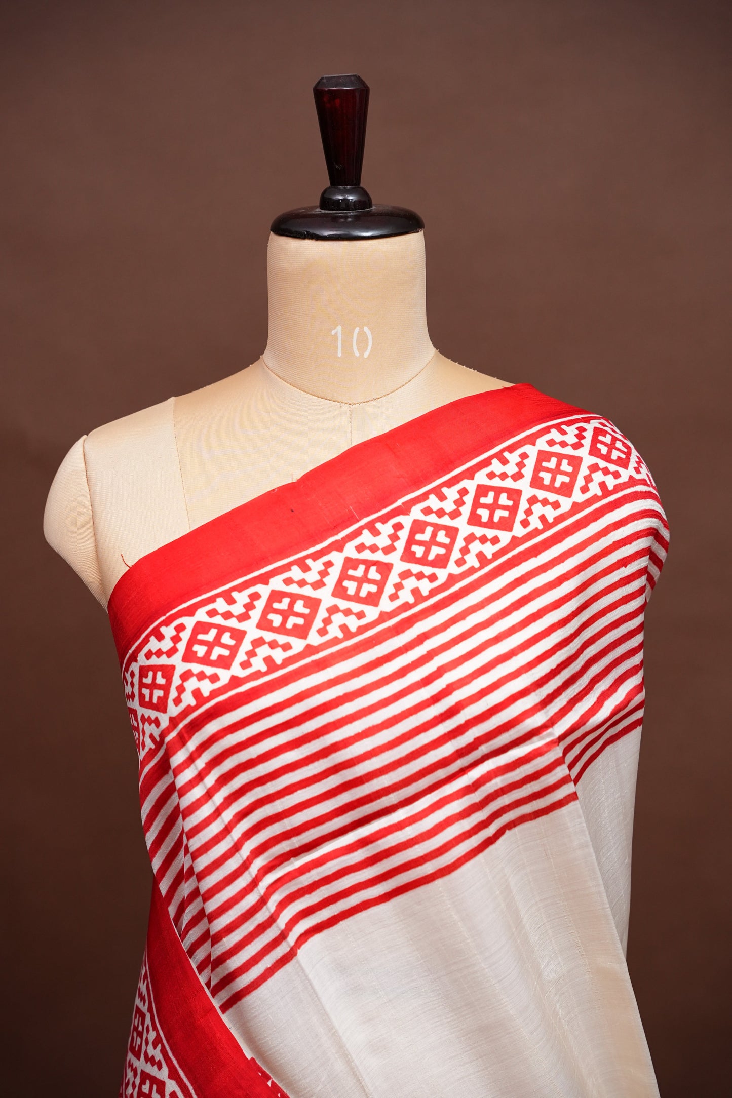 Purely Handpainted Classic On Pure Tussar Silk Saree - White & Red|Silk Mark Certified