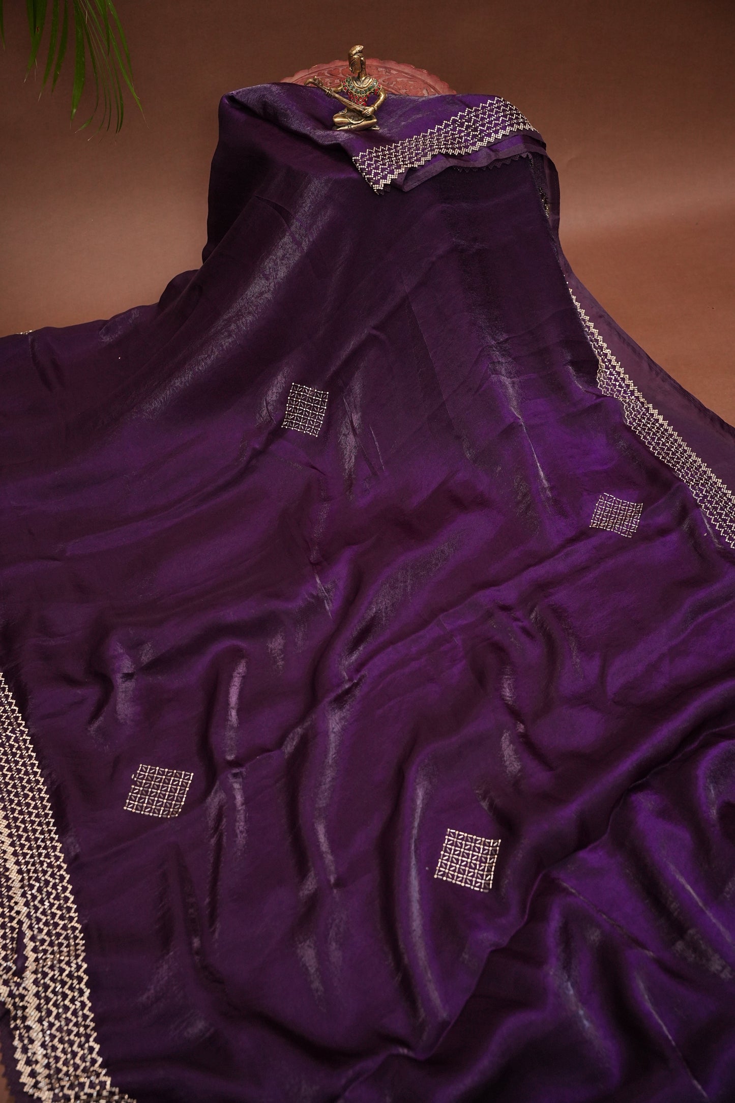 Royal Purple Party Wear Saree with Geometric Hand Embellished Border