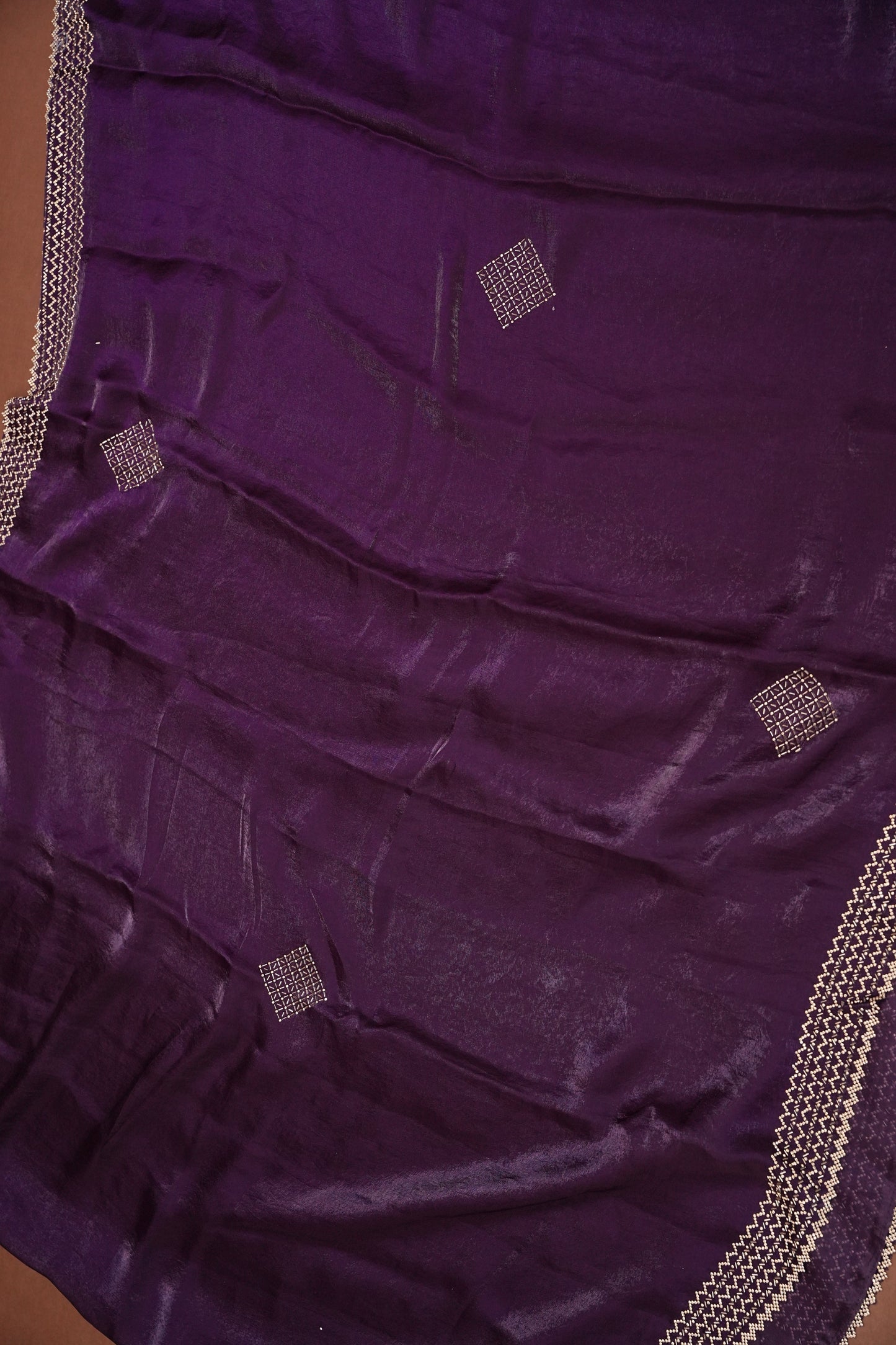 Royal Purple Party Wear Saree with Geometric Hand Embellished Border