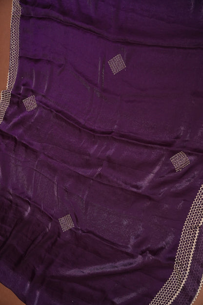 Royal Purple Party Wear Saree with Geometric Hand Embellished Border