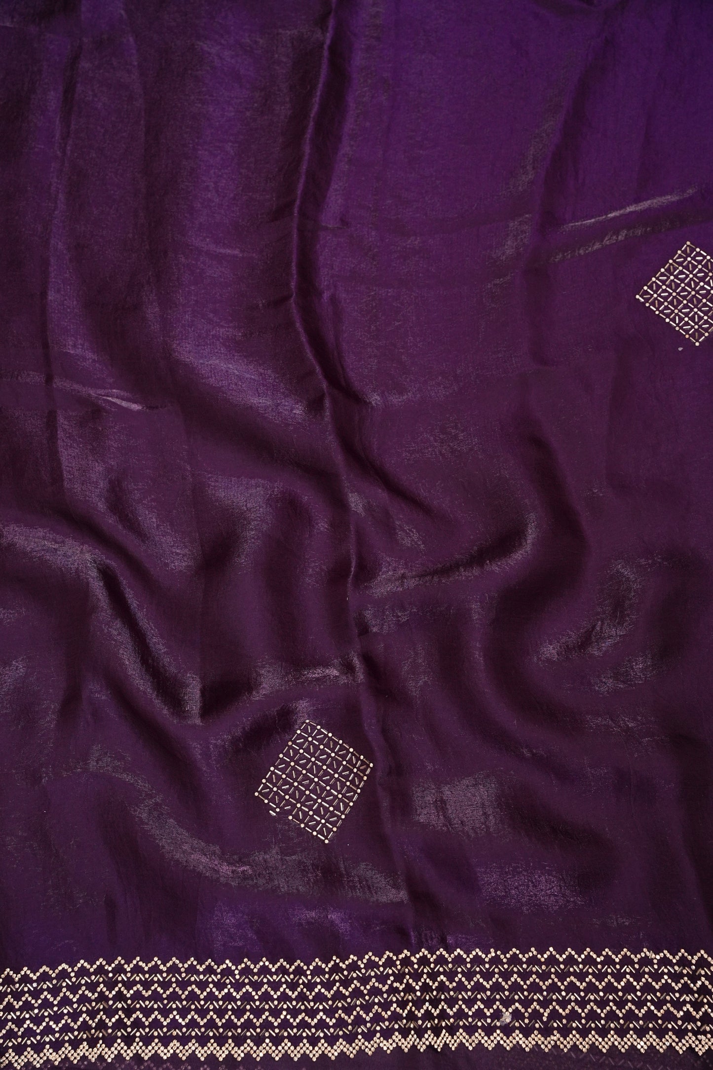 Royal Purple Party Wear Saree with Geometric Hand Embellished Border