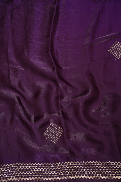 Royal Purple Party Wear Saree with Geometric Hand Embellished Border
