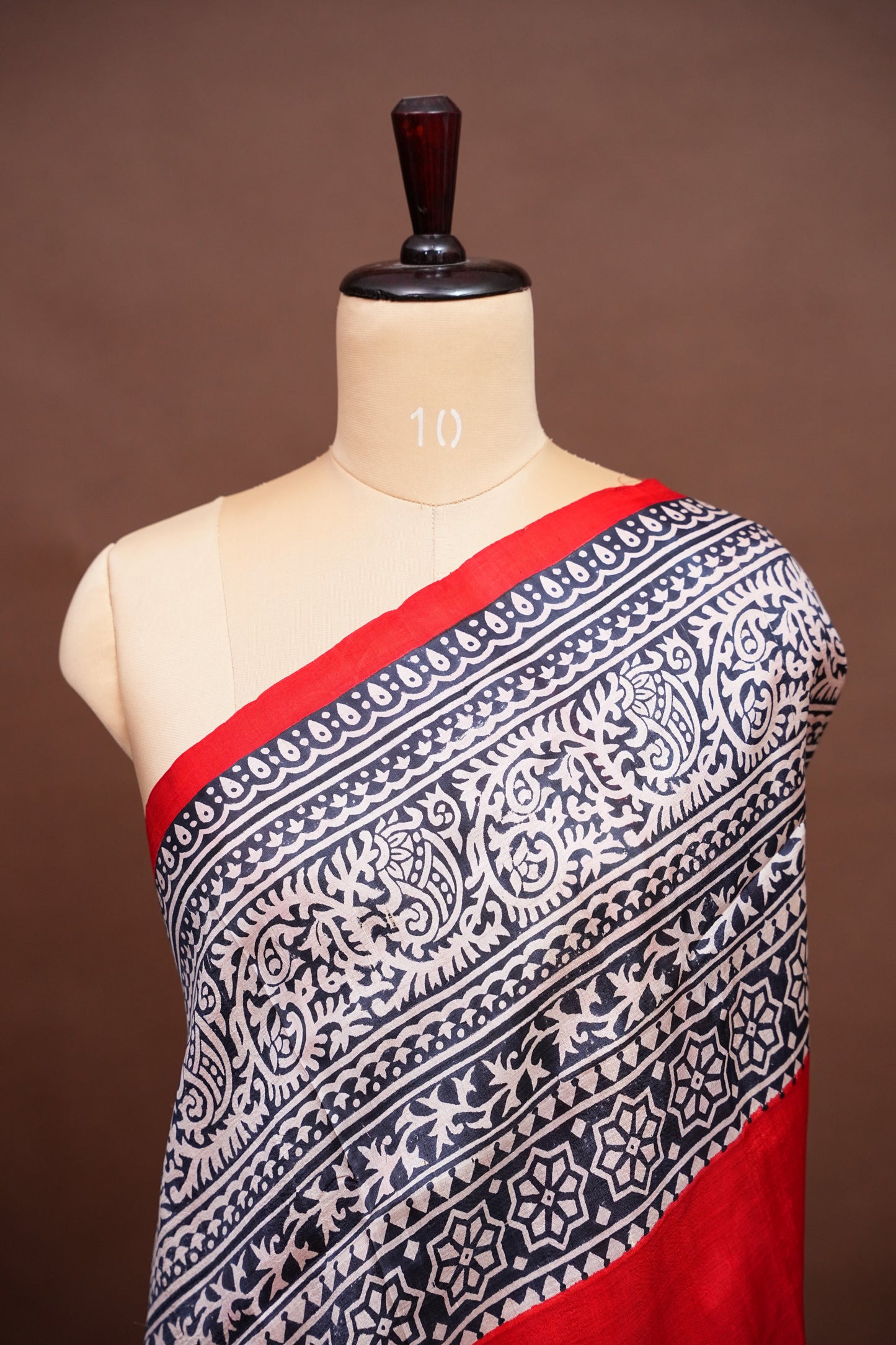 Purely Handpainted Classic On Pure Tussar Silk Saree - Red & Black|Silk Mark Certified