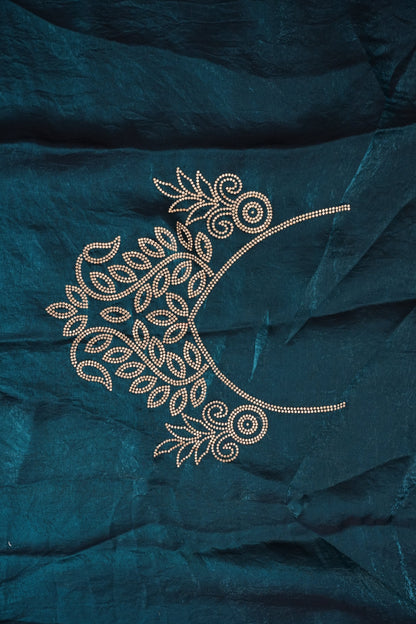 Teal Blue Party Wear Saree with Geometric Hand Embellished Detailing