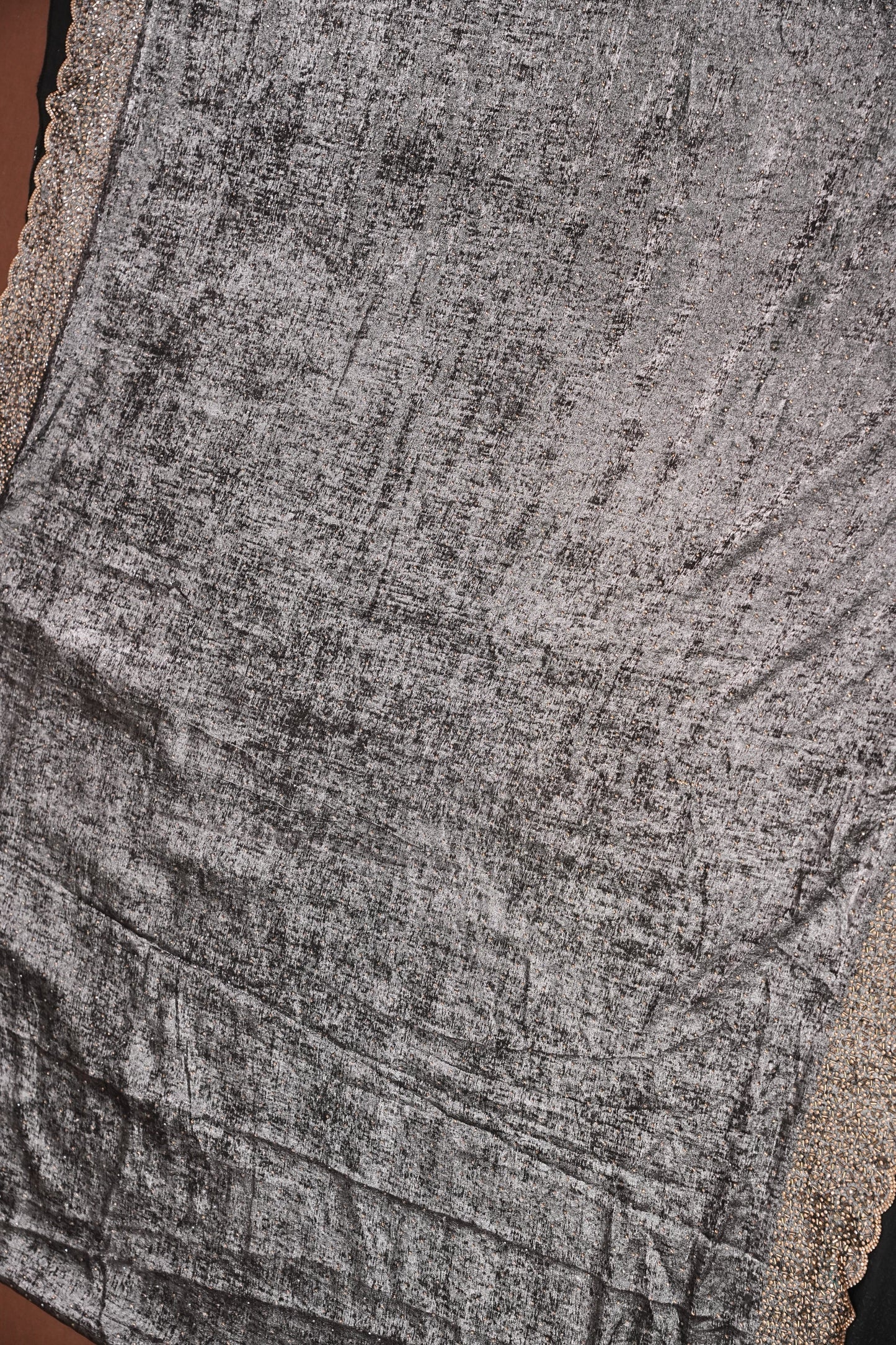 Silver blackish Grey Hand Embellished Party Wear Saree with Designer Scallop Border