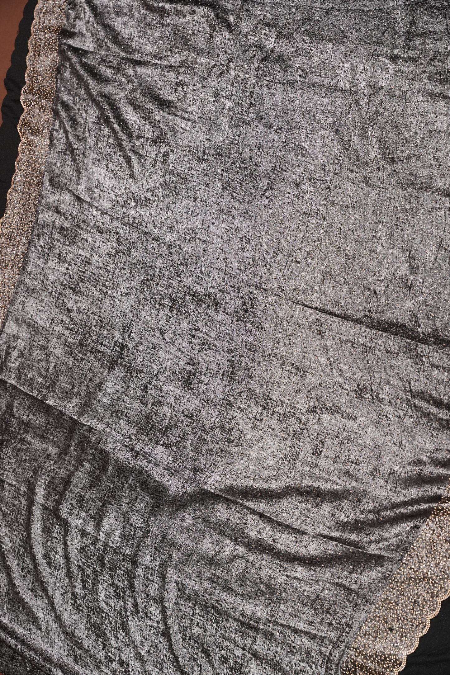 Silver blackish Grey Hand Embellished Party Wear Saree with Designer Scallop Border