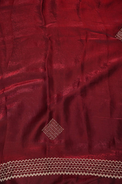 Ruby Red Hand Embellished Party Wear Saree with Designer Border & Floral Motif
